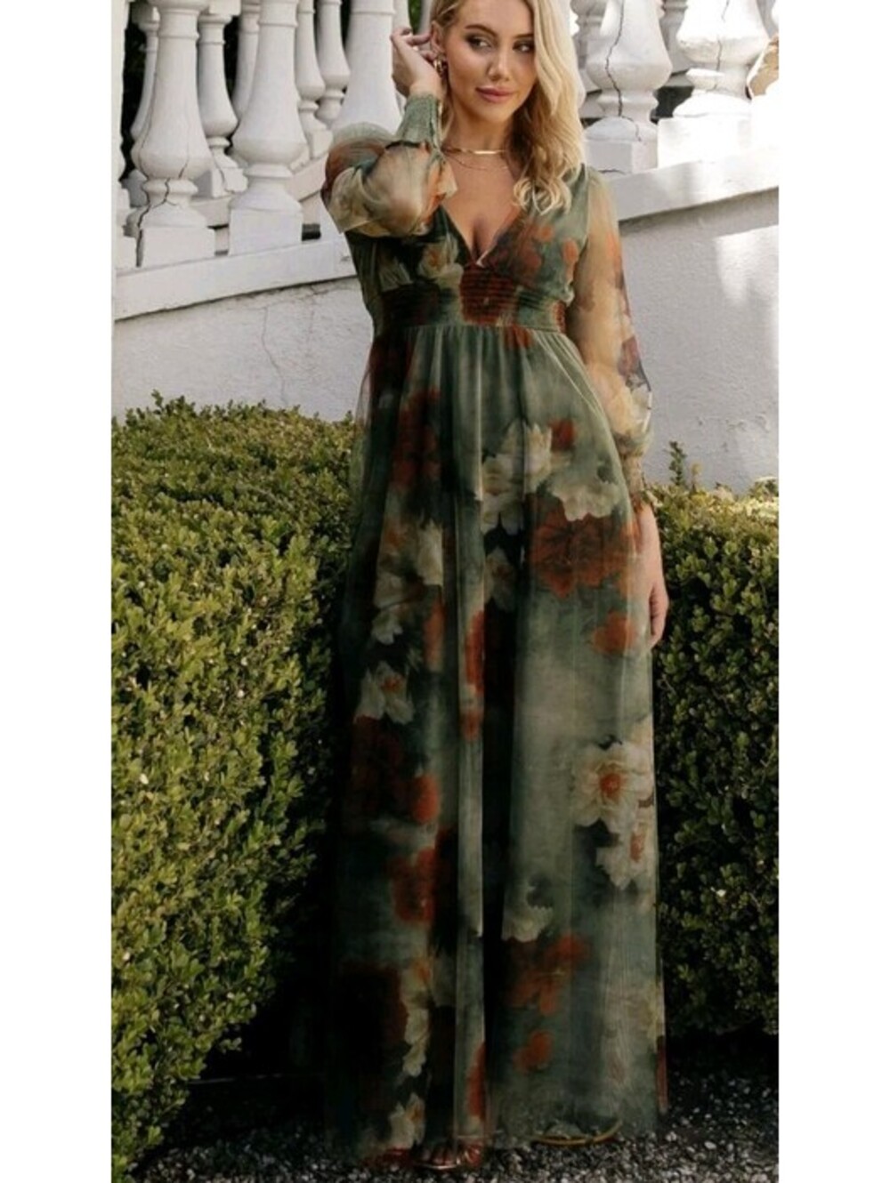 NWT Baltic Born Rustic Green Floral Layla Tulle Maxi Dress M Wedding Bridesmaid - Picture 1 of 11
